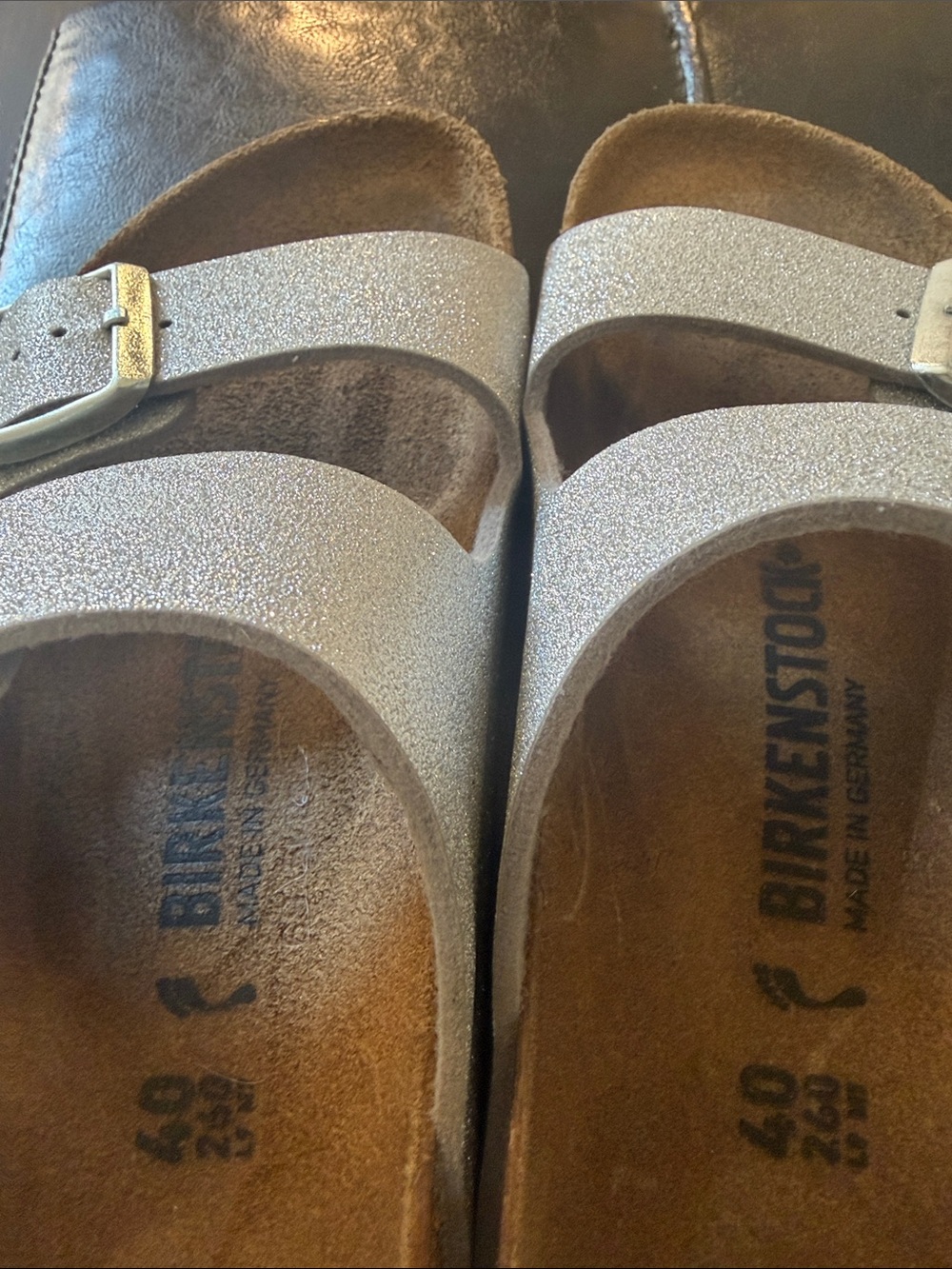 Birkenstock Silver Glitter Arizona Sandals with Dual Buckles Euro size 40 - Picture 8 of 11